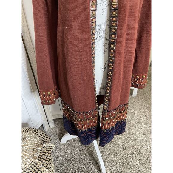 Chico's Women's Long Sleeve Burnt Orange Beaded Open Front Sweater Sz Large (2) - Picture 6 of 8
